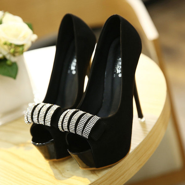 Ženske otvorene cipele s ukrasnim kamenčićima i visokom petom 12 cm