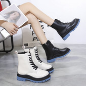 Ženske kožne čizme s vezicama i grubim potplatom