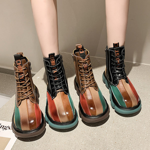 Šarene ženske čizme od eko kože sa vezicama