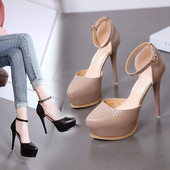 Ženske moderne cipele od eko kože sa visokom petom 12 cm i metalnim kopčanjem