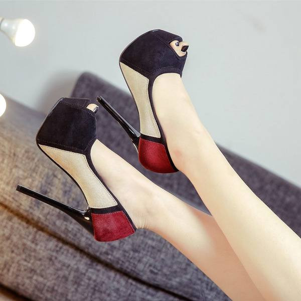 Ženske proljetno-ljetne cipele od eko brušene kože na visoku petu 14 cm