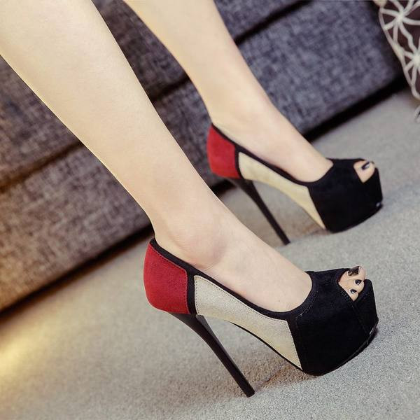 Ženske proljetno-ljetne cipele od eko brušene kože na visoku petu 14 cm