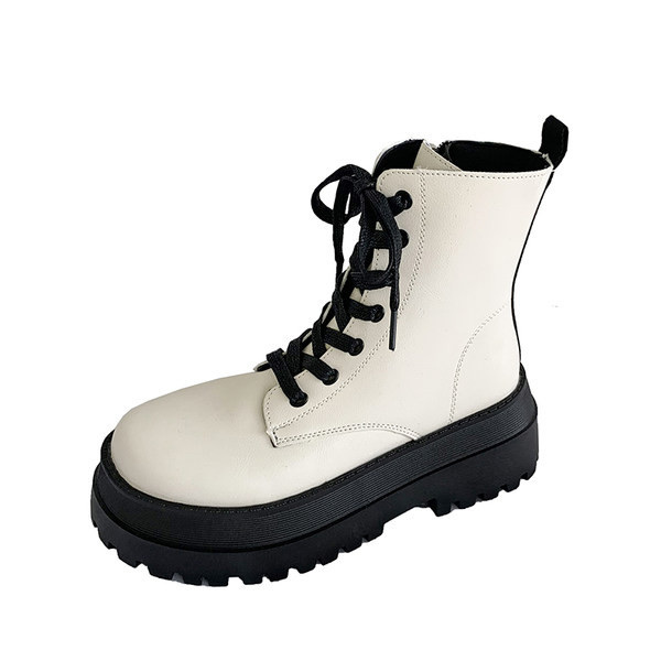 Ženske čizme s grubim potplatom tipa British style s patentnim zatvaračem i vezicama