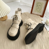 Kožne ženske čizme s vezicama u bež i crnoj boji