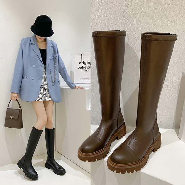 Ženske čizme od eko kože sa grubim đonom