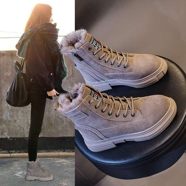 Дамски велурени боти с цип и топла подплата