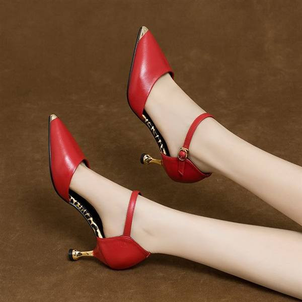 Ženske cipele na špic s visokom petom 6 cm i metalnim kopčanjem