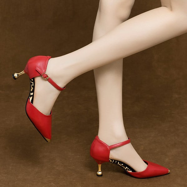 Ženske cipele na špic s visokom petom 6 cm i metalnim kopčanjem