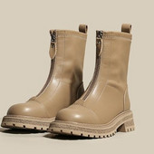 Ženske kožne čizme s grubim potplatom i kopčanjem na patent