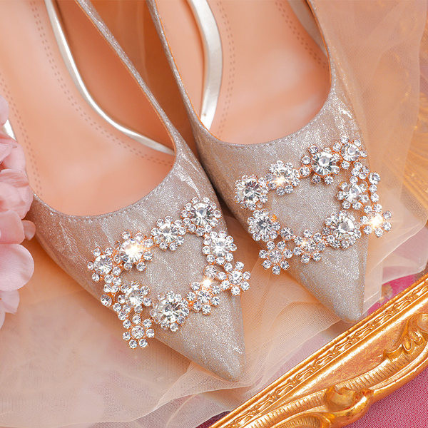 Ženske moderne cipele na visoku petu 5 cm i ukrasnim kamenčićima