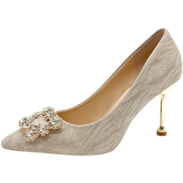 Ženske moderne cipele na visoku petu 5 cm i ukrasnim kamenčićima