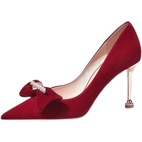 Crvene ženske cipele na špic sa trakom