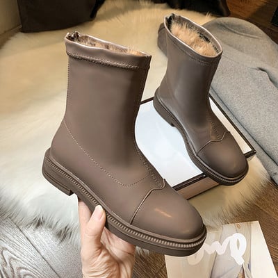 Дамски боти с топла подплата - изкуствена кожа