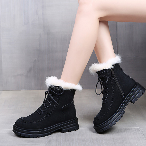 Ženske čizme zaobljeni model od eko antilop kože sa vezicama i patentnim zatvaračem