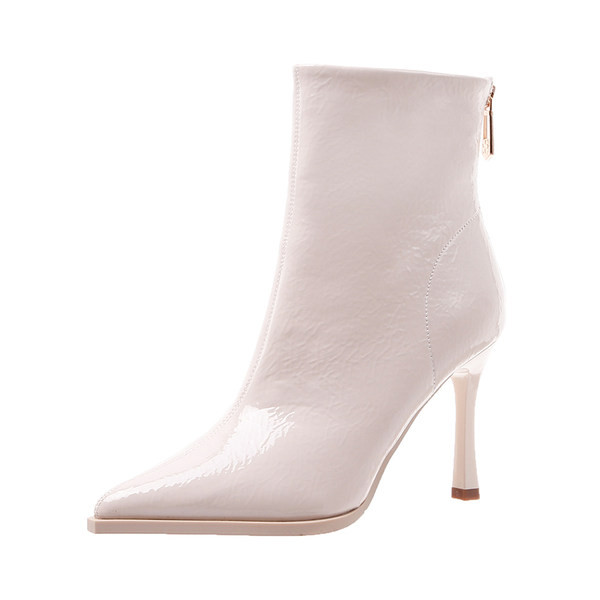 Ženske kožne čizme na petu 9 cm - model na špic