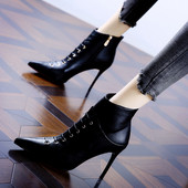 Ženske čizme od umjetne kože na špic s vezicama