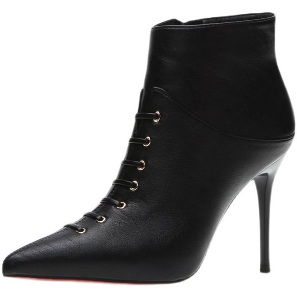 Ženske čizme od umjetne kože na špic s vezicama