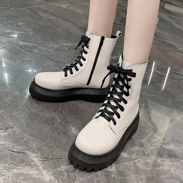 Ženske čizme sa visokim đonom - eko koža dvije boje