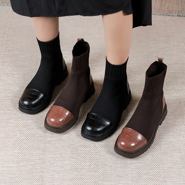 Стилни дамски боти тип чорап в два цвята