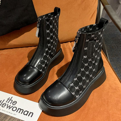 Jesenske čizme od eko kože i tekstila sa patentnim zatvaračem