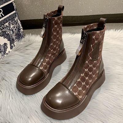 Jesenske čizme od eko kože i tekstila sa patentnim zatvaračem