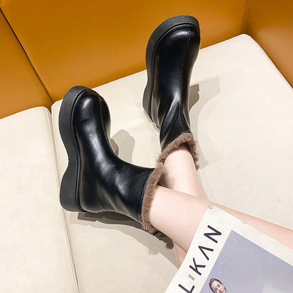 Ženske čizme od umjetne kože s visokim đonom i toplom postavom