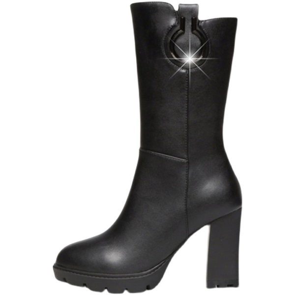 Ženske kožne čizme s patentnim zatvaračem i debelom petom