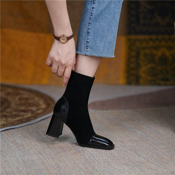 Moderne ženske čizme s patentnim zatvaračem i debelom petom 7 cm