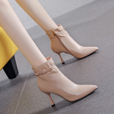 Ženske kožne čizme na kopču - model u špic i peta 10 cm