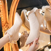 Ženske čizme na špic s patentnim zatvaračem i petom 7 cm