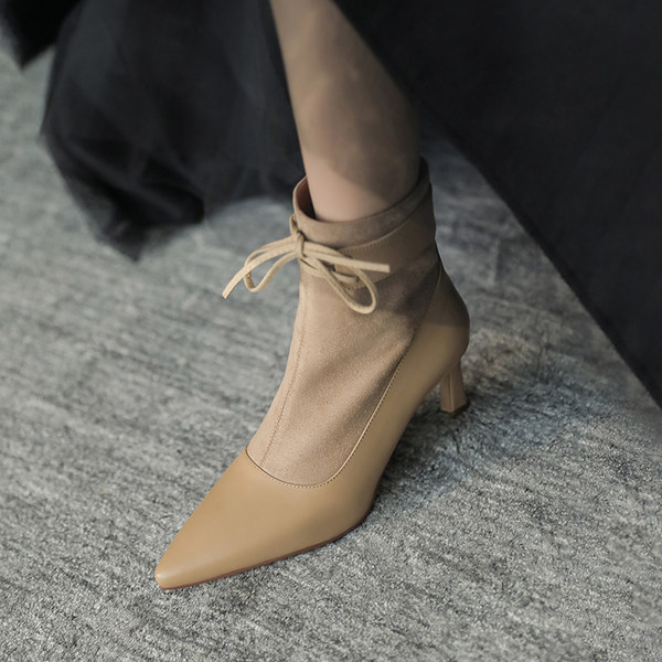 Ženske antilop cipele s visokom petom 7 cm i vezicama