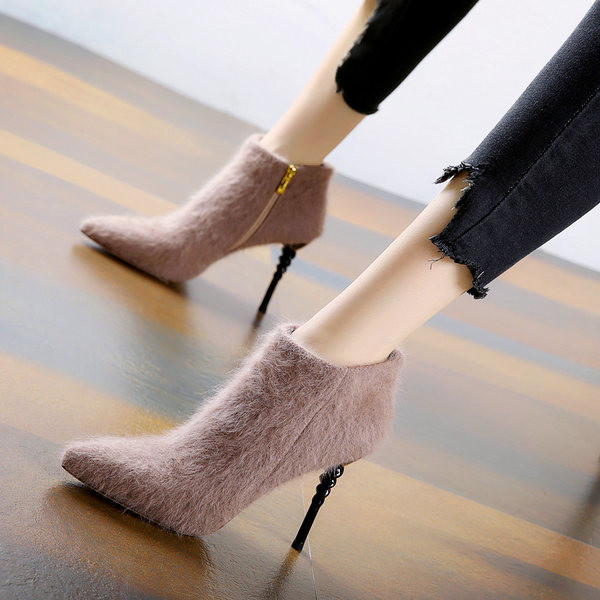 Ženske moderne puhove čizme s tankom petom od 10 cm