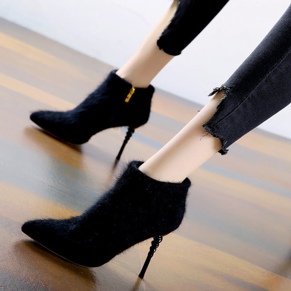Ženske moderne puhove čizme s tankom petom od 10 cm