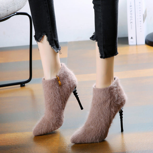 Ženske moderne puhove čizme s tankom petom od 10 cm