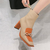 Ženske kožne čizme s metalnim lancem i petom debljine 8 cm