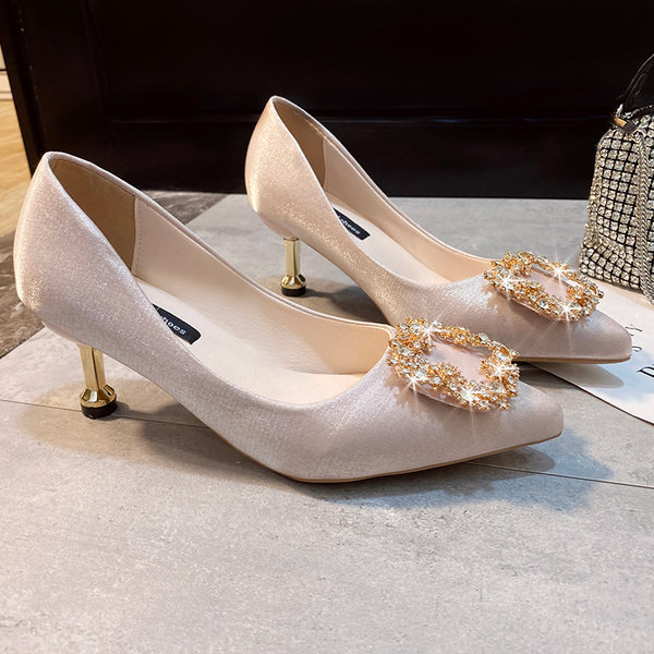 Elegantne ženske cipele na špic sa brošem sa kamenčićima