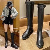 Moderne ženske čizme od eko kože sa kopčom i ravnim đonom