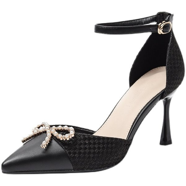 Elegantne ženske cipele s biserima u crnoj i bež boji