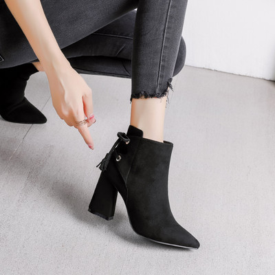 Ženske čizme na špic s četvrtastom petom od 8 cm - zelene, crne i sive