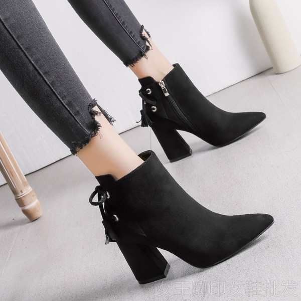 Ženske čizme na špic s četvrtastom petom od 8 cm - zelene, crne i sive