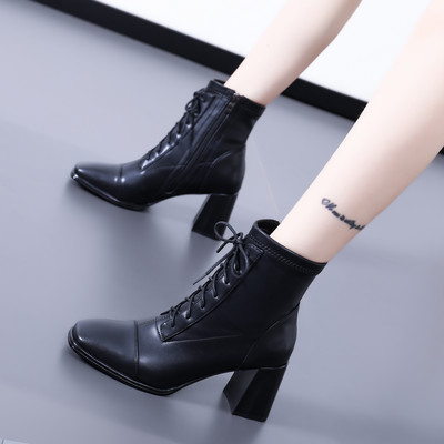 Ženske čizme s vezicama i petom debljine 7 cm