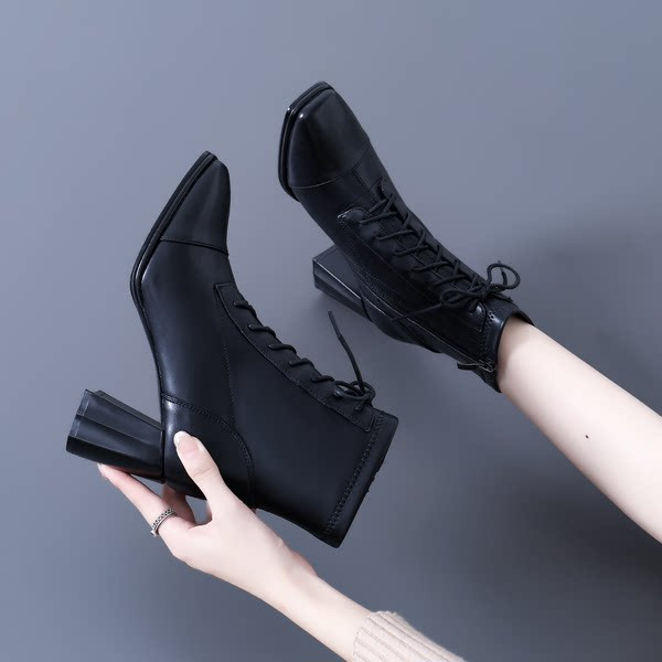 Ženske čizme s vezicama i petom debljine 7 cm