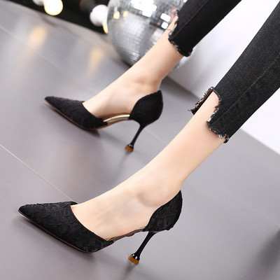 Ženske sandale od tekstila na tanku petu