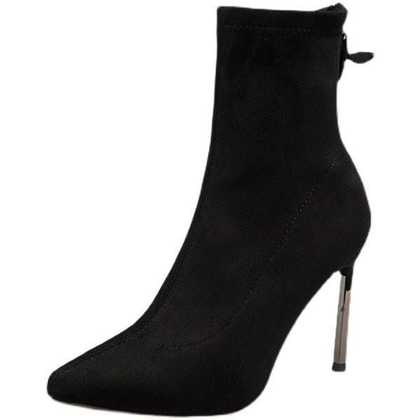 Elegantne čizme od eko brušene kože s patentnim zatvaračem i visokom tankom petom