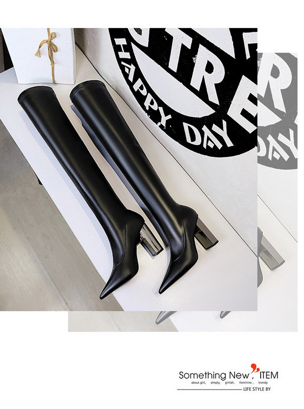 Нов модел кожени дамски чизми с висок 9.5см ток