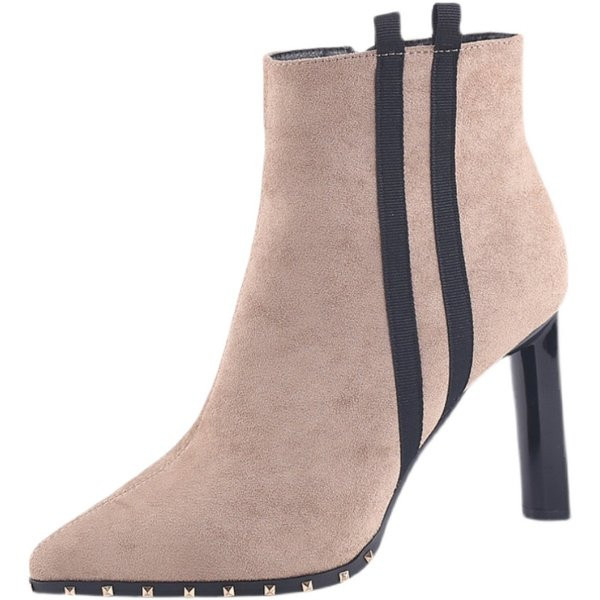 Moderne ženske čizme od eko brušene kože s visokom petom i metalnim zakovicama