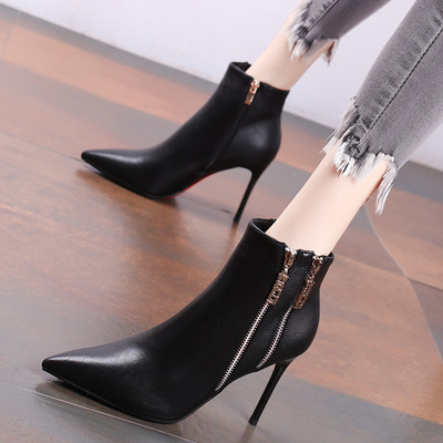 Ženske kožne cipele na špic sa visokom petom 10 cm i patentnim zatvaračem