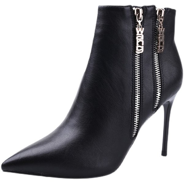 Ženske kožne cipele na špic sa visokom petom 10 cm i patentnim zatvaračem