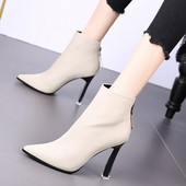 Moderne ženske čizme od umjetne kože s patentnim zatvaračem