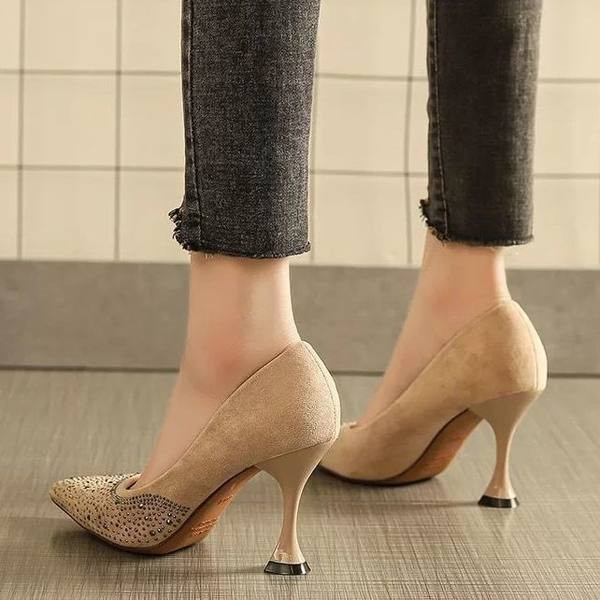 Moderne ženske cipele na špic sa kamenčićima - tri boje